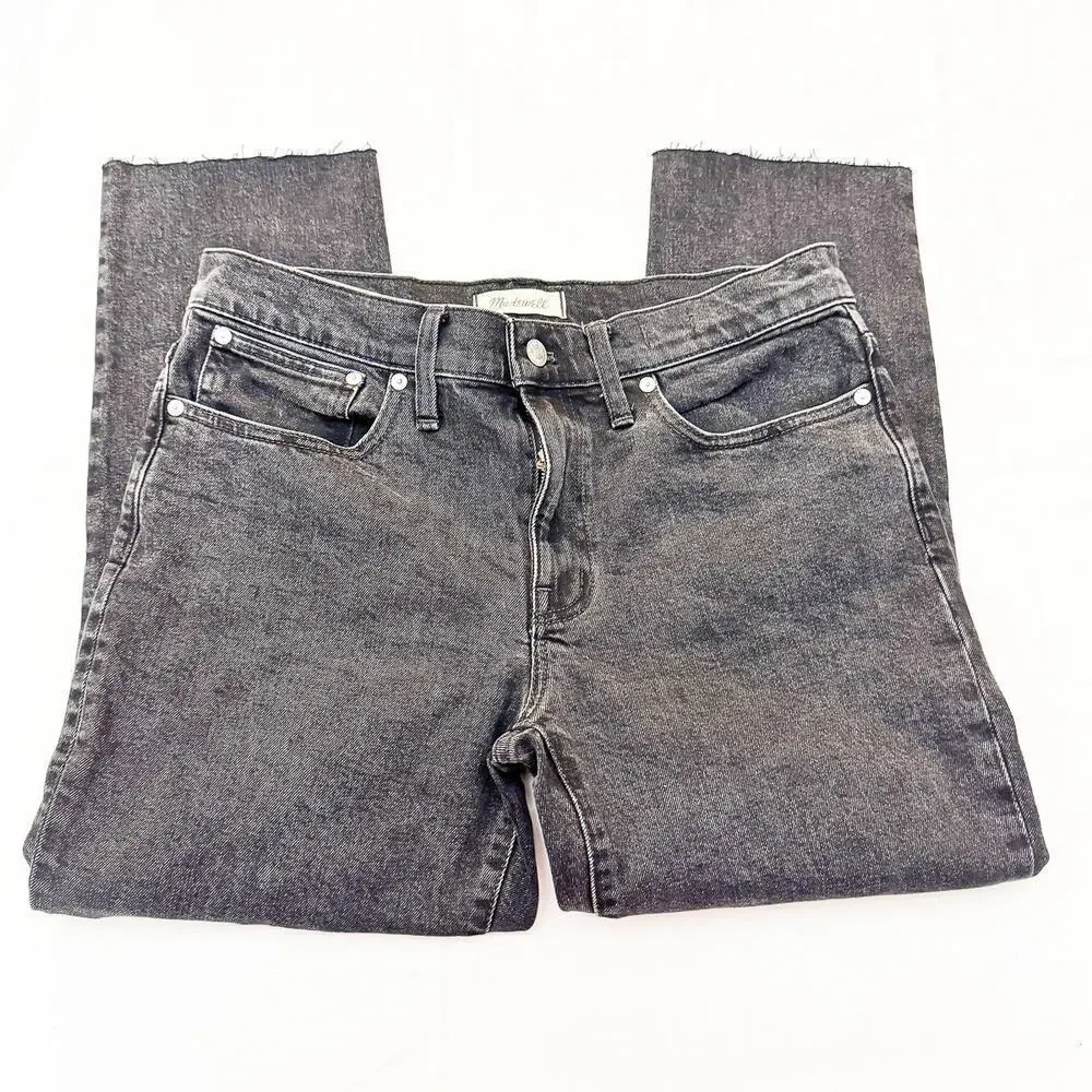 Madewell Tomboy Straight Charcoal Black Raw Hem Zip Fly Denim Jeans Size 28